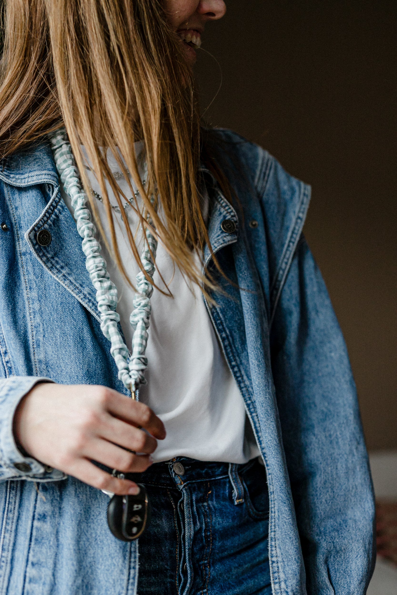 Scrunchie Keycord - Vakjes Blauw - Image 3